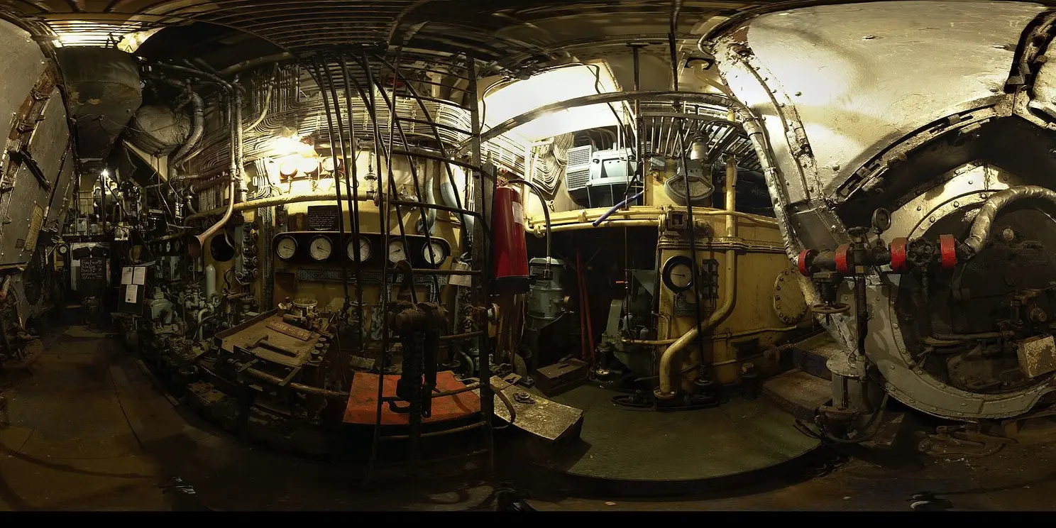 Mechanical room with boiler and heating pipes