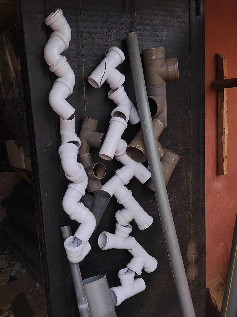 Plastic water and drain pipes prepared for installation